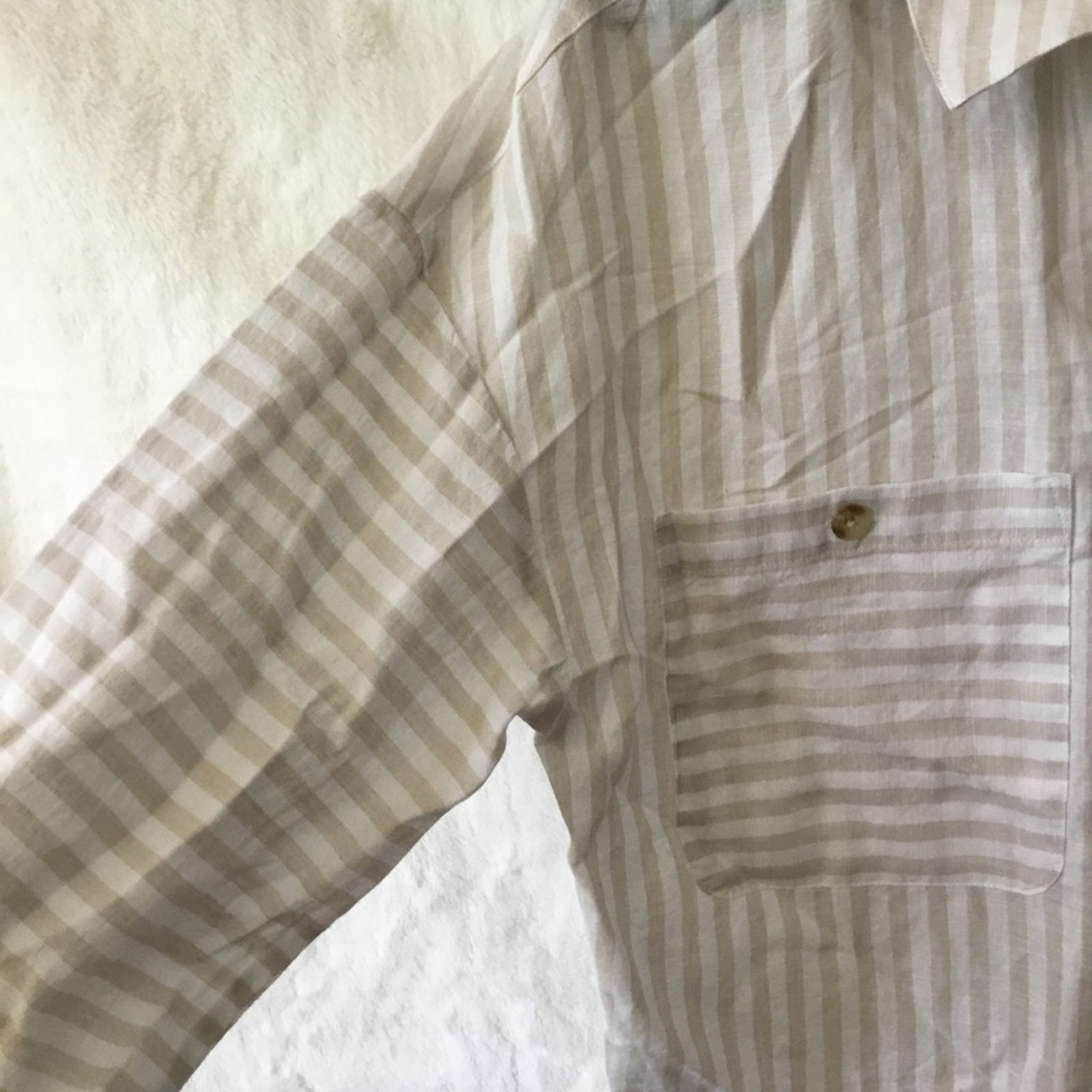 Upwest Cream And White Striped Button Shirt — image 7 of 8